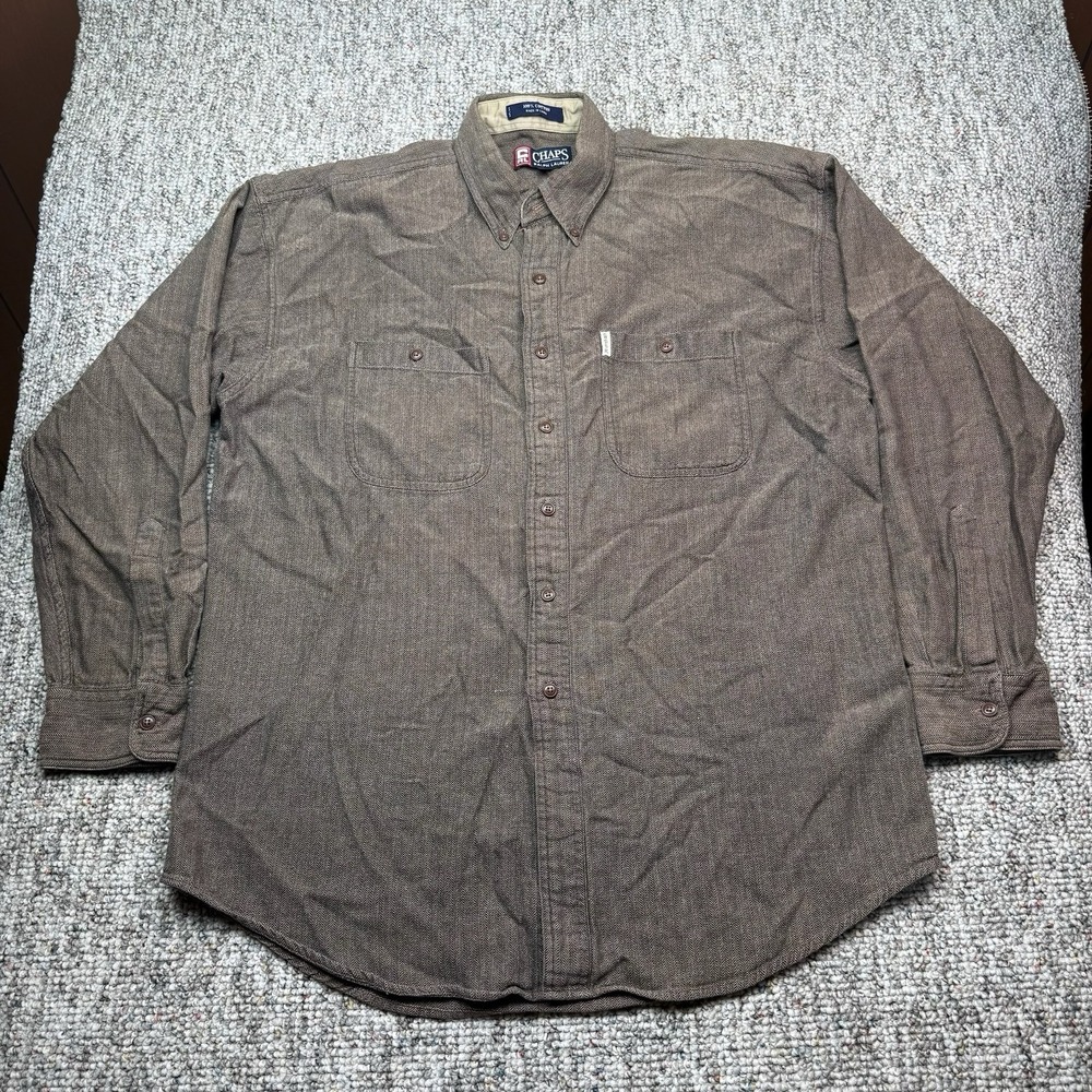 Vintage Chaps Ralph Lauren Shirt Mens Large Long Sleeve Button Down Brown